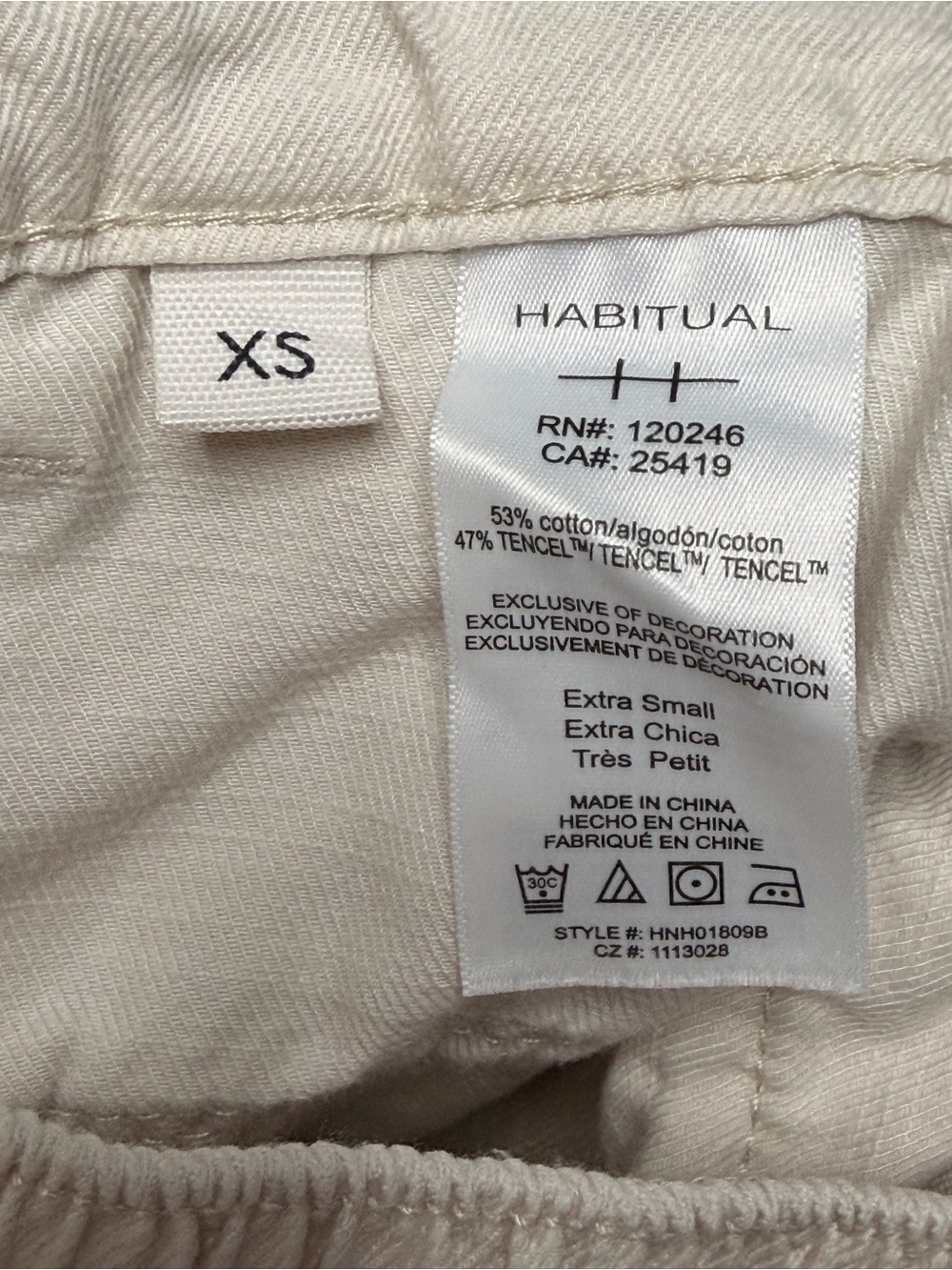Habitual Ivory Wide Leg Cargo Pants Drawstring Ankle Cotton Tencel Blend XS - Picture 7 of 7